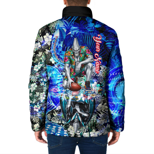 Personalized Port Adelaide Football Power Padded Jacket Tropical Hibiscus Flowers - Pacific Fusion Style