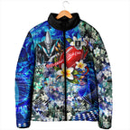 Personalized Port Adelaide Football Power Padded Jacket Tropical Hibiscus Flowers - Pacific Fusion Style