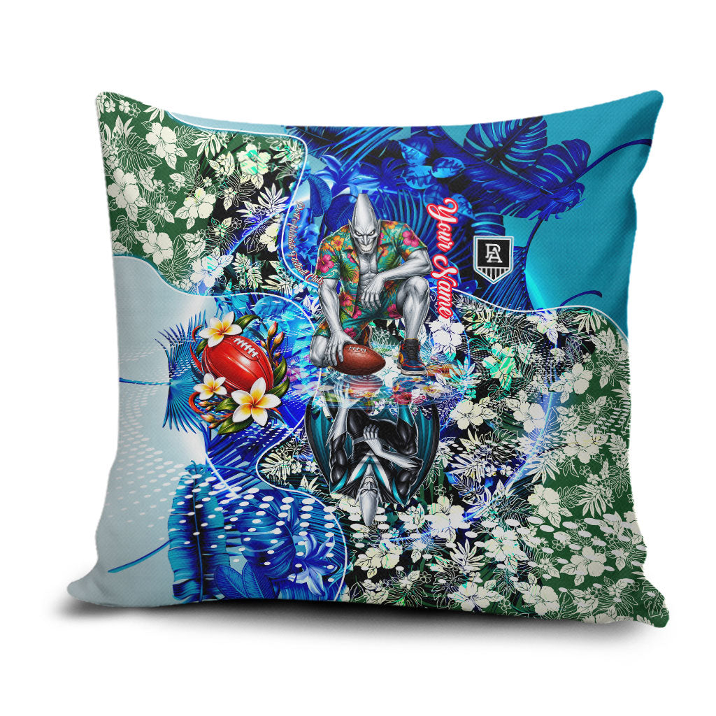 Personalized Port Adelaide Football Power Pillow Cover Tropical Hibiscus Flowers - Pacific Fusion Style