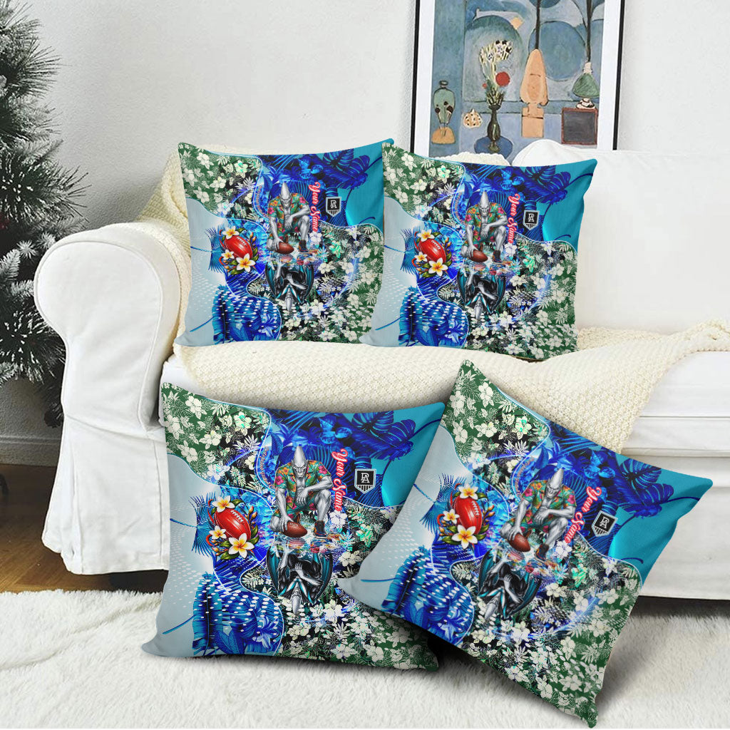 Personalized Port Adelaide Football Power Pillow Cover Tropical Hibiscus Flowers - Pacific Fusion Style