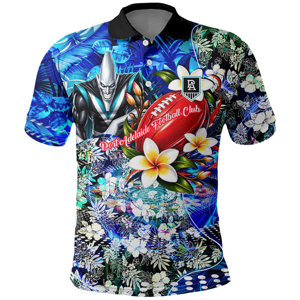 Personalized Port Adelaide Football Power Polo Shirt Tropical Hibiscus Flowers - Pacific Fusion Style