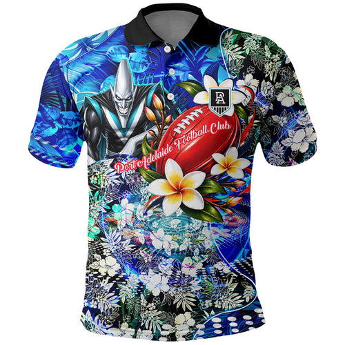 Personalized Port Adelaide Football Power Polo Shirt Tropical Hibiscus Flowers - Pacific Fusion Style