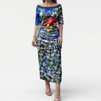 Personalized Port Adelaide Football Power Puletasi Tropical Hibiscus Flowers - Pacific Fusion Style