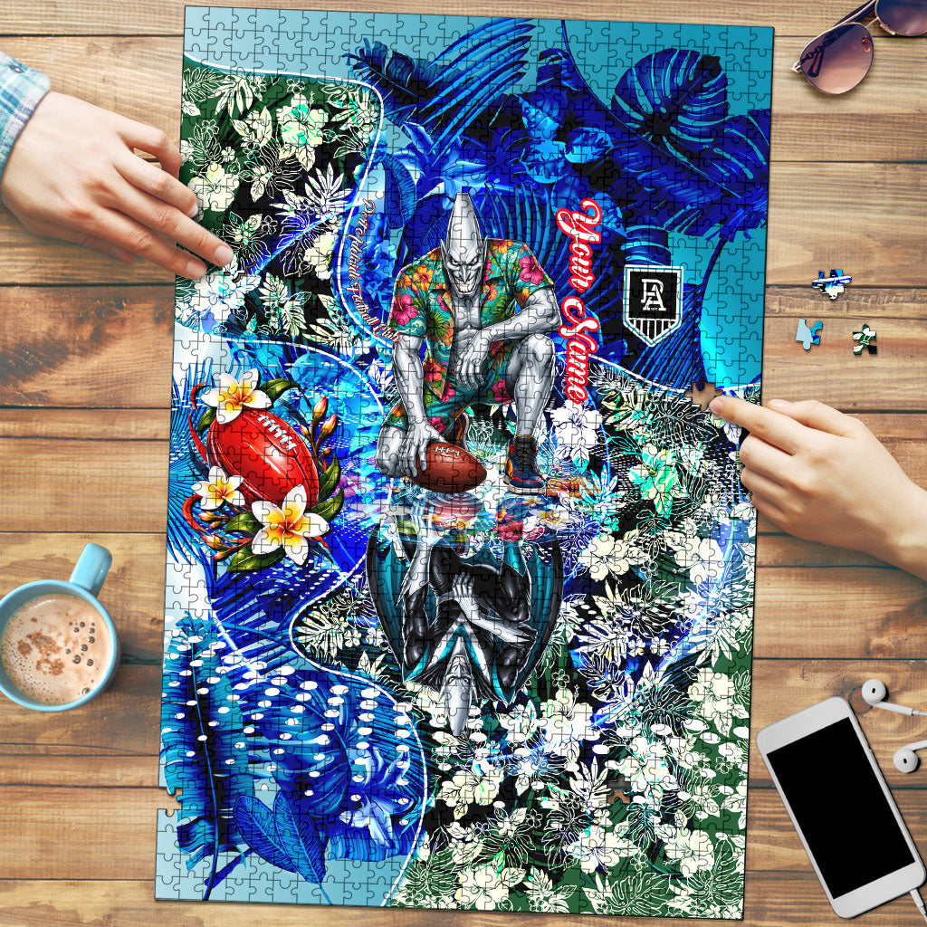 Personalized Port Adelaide Football Power Puzzle Tropical Hibiscus Flowers - Pacific Fusion Style