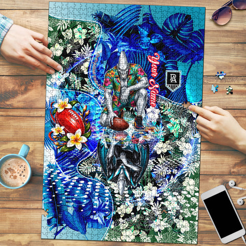 Personalized Port Adelaide Football Power Puzzle Tropical Hibiscus Flowers - Pacific Fusion Style