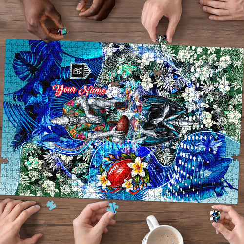 Personalized Port Adelaide Football Power Puzzle Tropical Hibiscus Flowers - Pacific Fusion Style