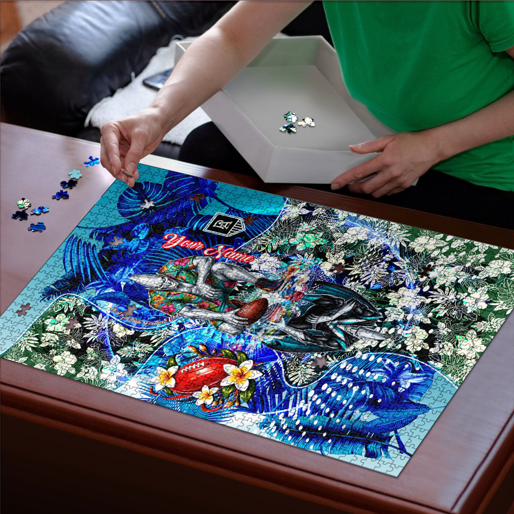 Personalized Port Adelaide Football Power Puzzle Tropical Hibiscus Flowers - Pacific Fusion Style