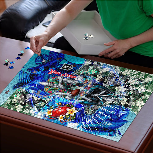 Personalized Port Adelaide Football Power Puzzle Tropical Hibiscus Flowers - Pacific Fusion Style
