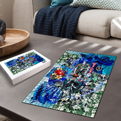 Personalized Port Adelaide Football Power Puzzle Tropical Hibiscus Flowers - Pacific Fusion Style