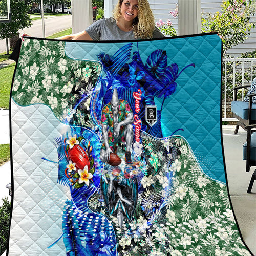 Personalized Port Adelaide Football Power Quilt Tropical Hibiscus Flowers - Pacific Fusion Style