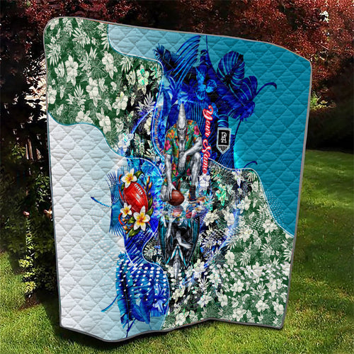 Personalized Port Adelaide Football Power Quilt Tropical Hibiscus Flowers - Pacific Fusion Style