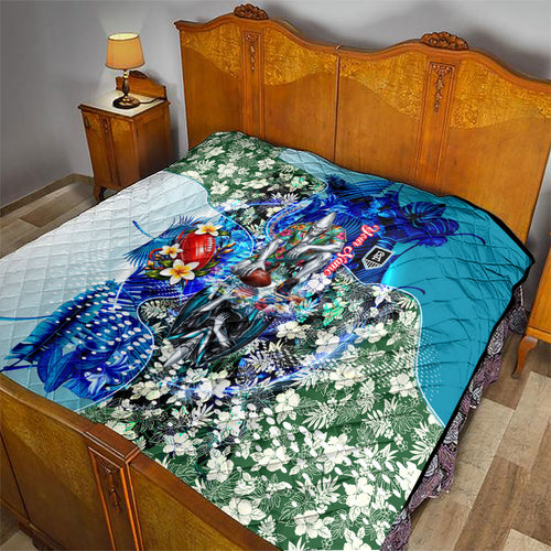 Personalized Port Adelaide Football Power Quilt Tropical Hibiscus Flowers - Pacific Fusion Style