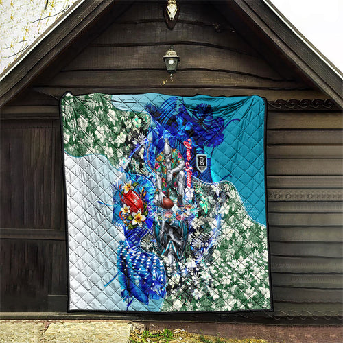 Personalized Port Adelaide Football Power Quilt Tropical Hibiscus Flowers - Pacific Fusion Style