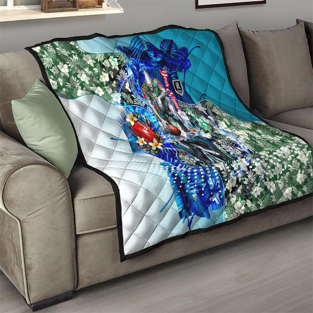 Personalized Port Adelaide Football Power Quilt Tropical Hibiscus Flowers - Pacific Fusion Style