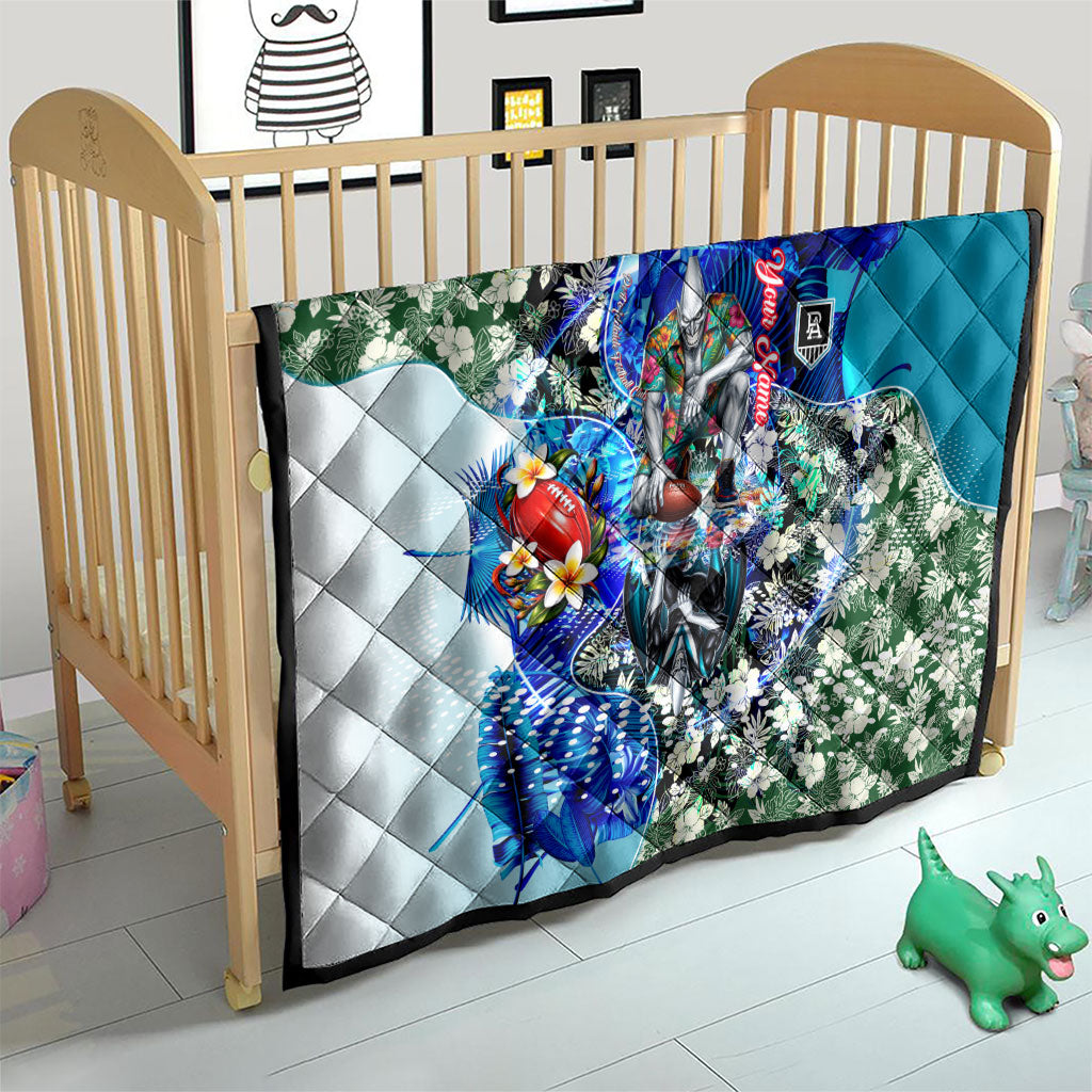 Personalized Port Adelaide Football Power Quilt Tropical Hibiscus Flowers - Pacific Fusion Style