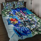 Personalized Port Adelaide Football Power Quilt Bed Set Tropical Hibiscus Flowers - Pacific Fusion Style