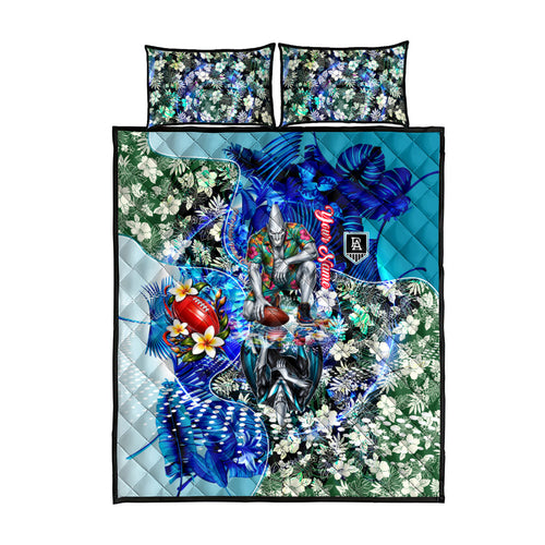 Personalized Port Adelaide Football Power Quilt Bed Set Tropical Hibiscus Flowers - Pacific Fusion Style