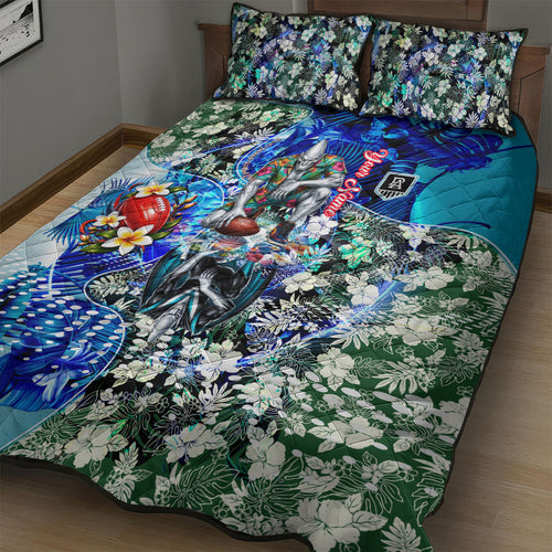 Personalized Port Adelaide Football Power Quilt Bed Set Tropical Hibiscus Flowers - Pacific Fusion Style
