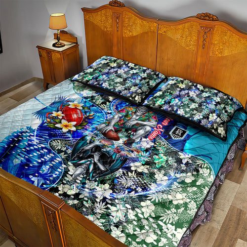 Personalized Port Adelaide Football Power Quilt Bed Set Tropical Hibiscus Flowers - Pacific Fusion Style