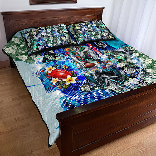 Personalized Port Adelaide Football Power Quilt Bed Set Tropical Hibiscus Flowers - Pacific Fusion Style