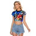 Personalized Port Adelaide Football Power Raglan Cropped T Shirt Tropical Hibiscus Flowers - Pacific Fusion Style