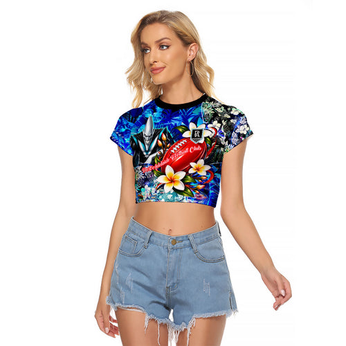 Personalized Port Adelaide Football Power Raglan Cropped T Shirt Tropical Hibiscus Flowers - Pacific Fusion Style
