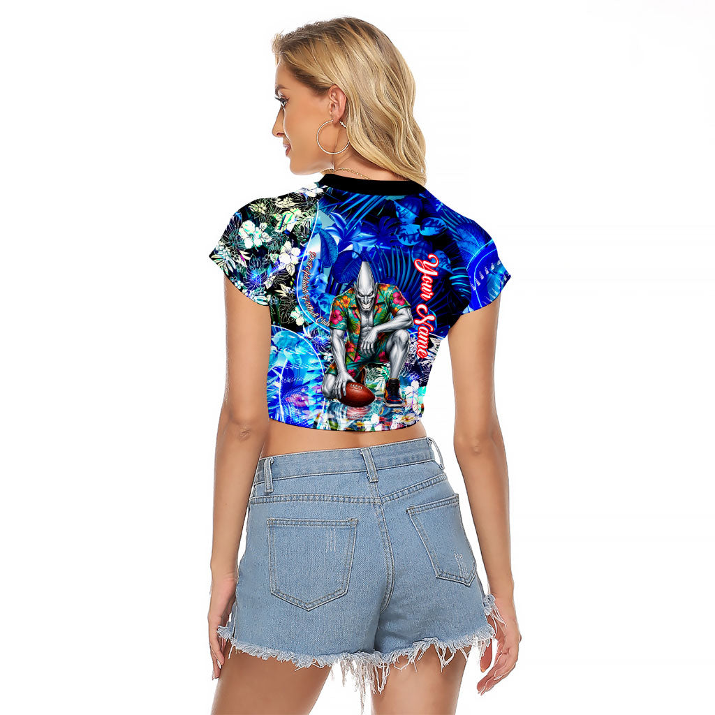 Personalized Port Adelaide Football Power Raglan Cropped T Shirt Tropical Hibiscus Flowers - Pacific Fusion Style