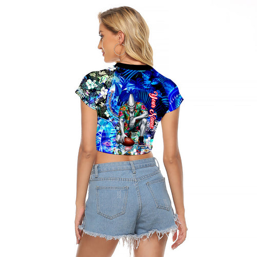 Personalized Port Adelaide Football Power Raglan Cropped T Shirt Tropical Hibiscus Flowers - Pacific Fusion Style