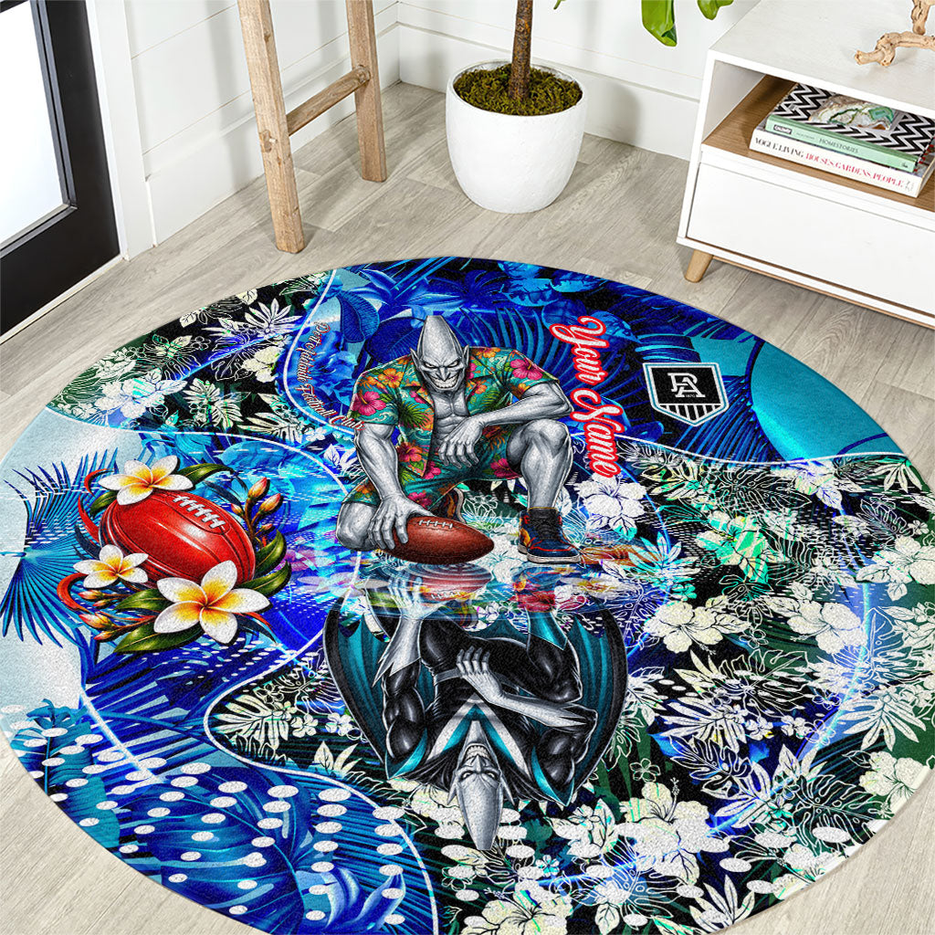 Personalized Port Adelaide Football Power Round Carpet Tropical Hibiscus Flowers - Pacific Fusion Style