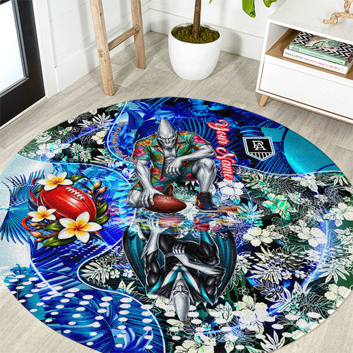 Personalized Port Adelaide Football Power Round Carpet Tropical Hibiscus Flowers - Pacific Fusion Style