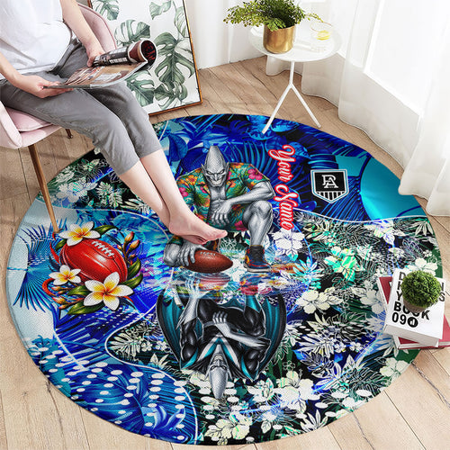 Personalized Port Adelaide Football Power Round Carpet Tropical Hibiscus Flowers - Pacific Fusion Style