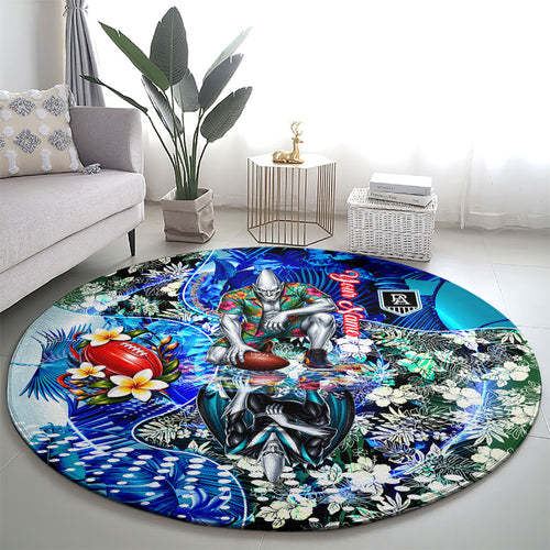 Personalized Port Adelaide Football Power Round Carpet Tropical Hibiscus Flowers - Pacific Fusion Style
