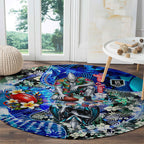 Personalized Port Adelaide Football Power Round Carpet Tropical Hibiscus Flowers - Pacific Fusion Style