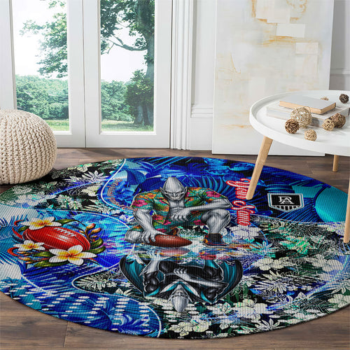Personalized Port Adelaide Football Power Round Carpet Tropical Hibiscus Flowers - Pacific Fusion Style