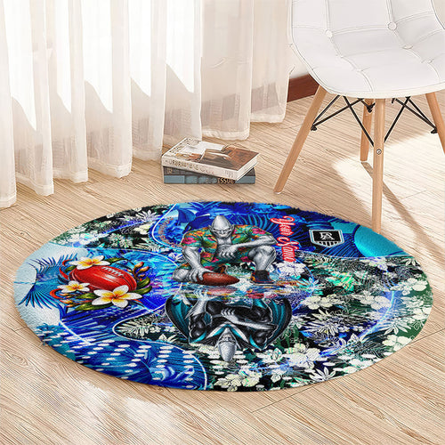 Personalized Port Adelaide Football Power Round Carpet Tropical Hibiscus Flowers - Pacific Fusion Style