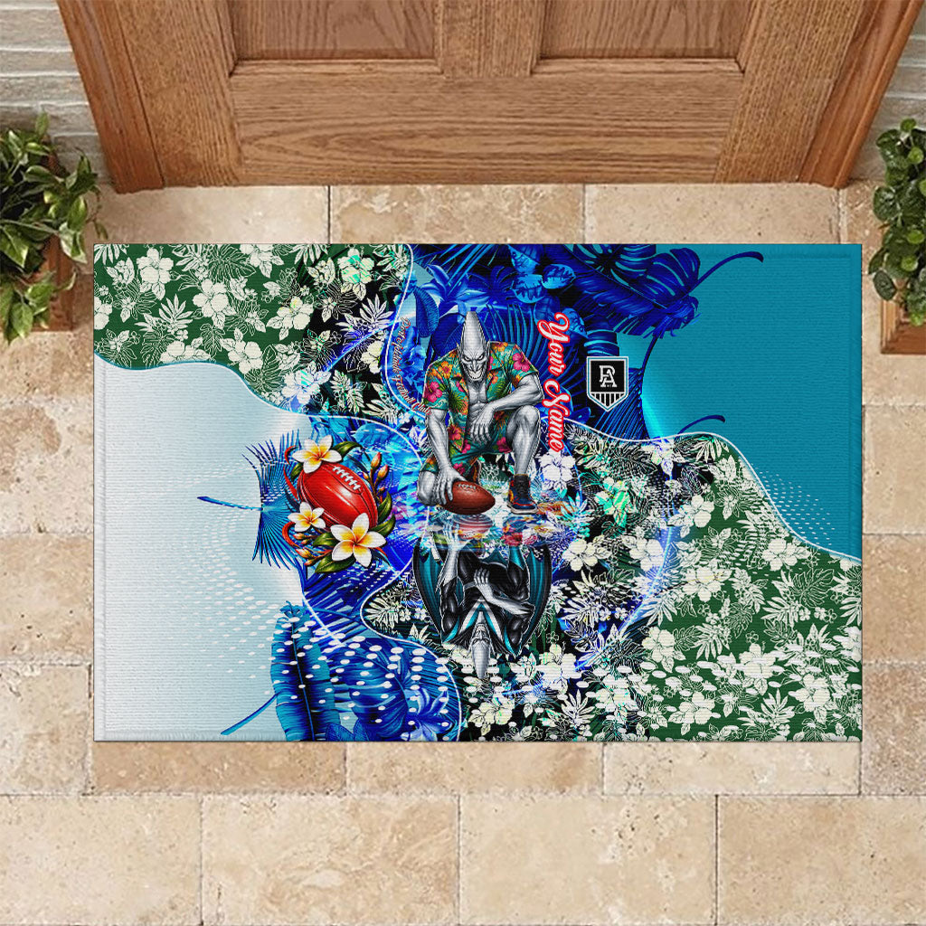 Personalized Port Adelaide Football Power Rubber Doormat Tropical Hibiscus Flowers - Pacific Fusion Style