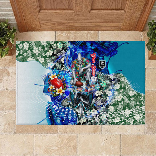 Personalized Port Adelaide Football Power Rubber Doormat Tropical Hibiscus Flowers - Pacific Fusion Style