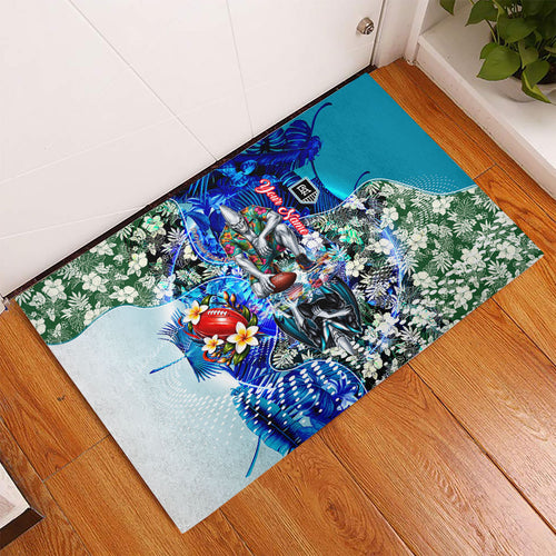 Personalized Port Adelaide Football Power Rubber Doormat Tropical Hibiscus Flowers - Pacific Fusion Style