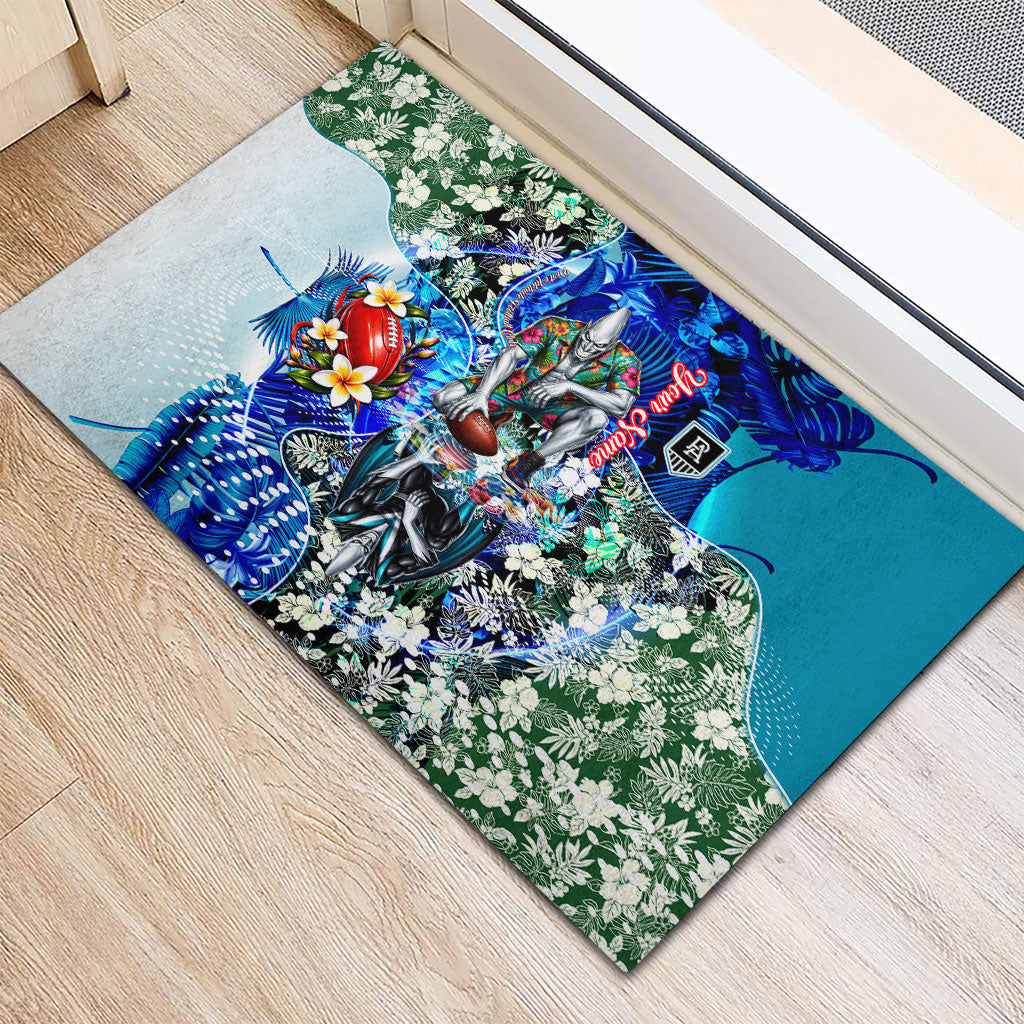 Personalized Port Adelaide Football Power Rubber Doormat Tropical Hibiscus Flowers - Pacific Fusion Style