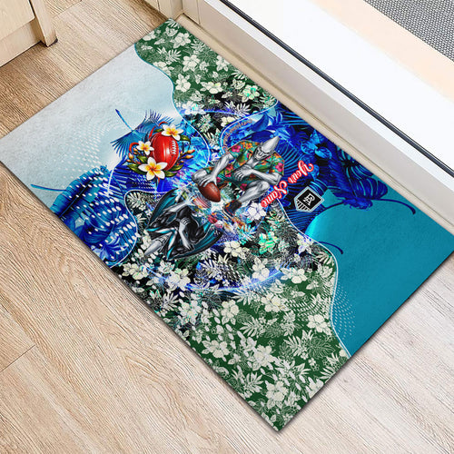 Personalized Port Adelaide Football Power Rubber Doormat Tropical Hibiscus Flowers - Pacific Fusion Style