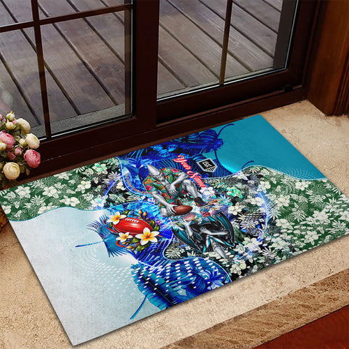 Personalized Port Adelaide Football Power Rubber Doormat Tropical Hibiscus Flowers - Pacific Fusion Style