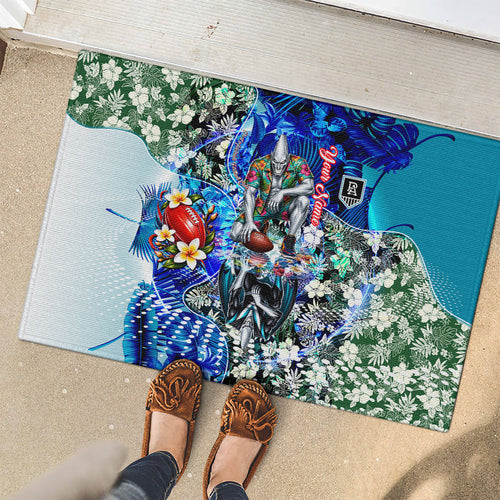 Personalized Port Adelaide Football Power Rubber Doormat Tropical Hibiscus Flowers - Pacific Fusion Style