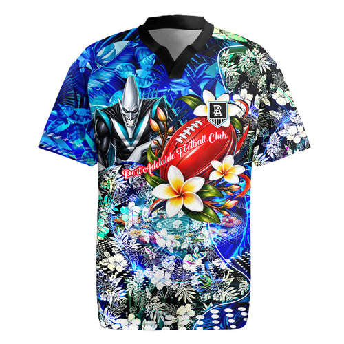 Personalized Port Adelaide Football Power Rugby Jersey Tropical Hibiscus Flowers - Pacific Fusion Style