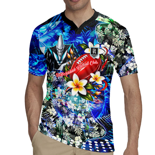 Personalized Port Adelaide Football Power Rugby Jersey Tropical Hibiscus Flowers - Pacific Fusion Style