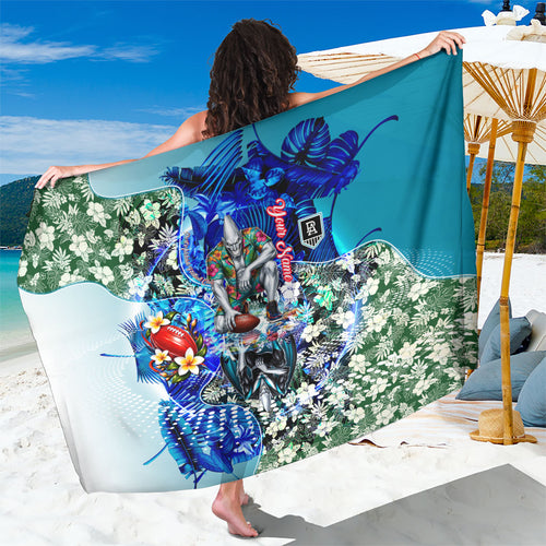Personalized Port Adelaide Football Power Sarong Tropical Hibiscus Flowers - Pacific Fusion Style