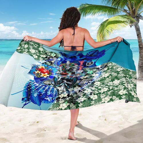 Personalized Port Adelaide Football Power Sarong Tropical Hibiscus Flowers - Pacific Fusion Style
