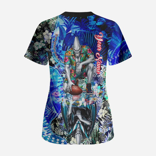 Personalized Port Adelaide Football Power Scrub Top Tropical Hibiscus Flowers - Pacific Fusion Style