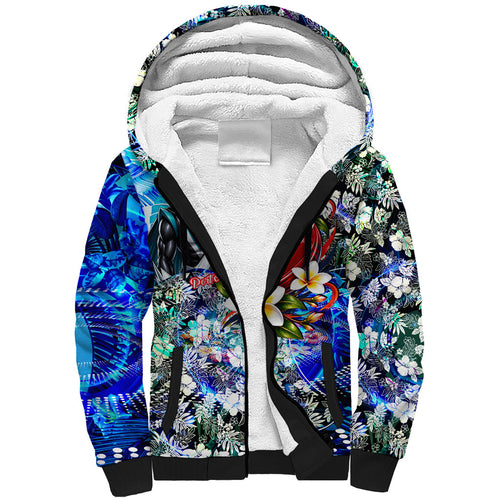 Personalized Port Adelaide Football Power Sherpa Hoodie Tropical Hibiscus Flowers - Pacific Fusion Style