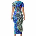 Personalized Port Adelaide Football Power Short Sleeve Bodycon Dress Tropical Hibiscus Flowers - Pacific Fusion Style