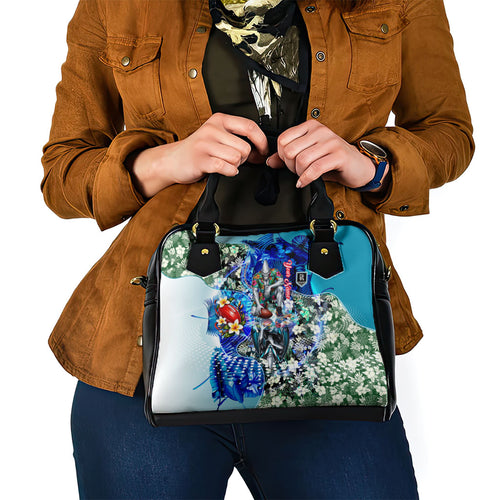 Personalized Port Adelaide Football Power Shoulder Handbag Tropical Hibiscus Flowers - Pacific Fusion Style